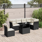 7-delige Loungeset met kussens poly rattan zwart