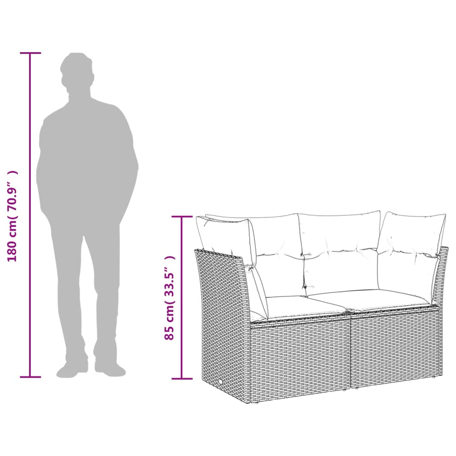 7-delige Loungeset met kussens poly rattan grijs