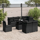 9-delige Loungeset met kussens poly rattan zwart