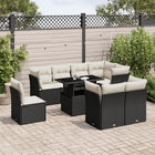 9-delige Loungeset met kussens poly rattan zwart