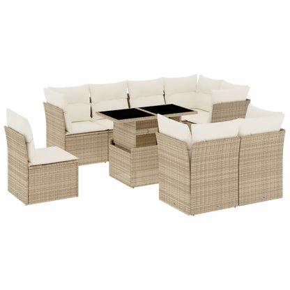 9-delige Loungeset met kussens poly rattan beige