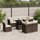 9-delige Loungeset met kussens poly rattan bruin