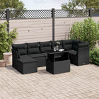 8-delige Loungeset met kussens poly rattan zwart