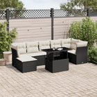 8-delige Loungeset met kussens poly rattan zwart