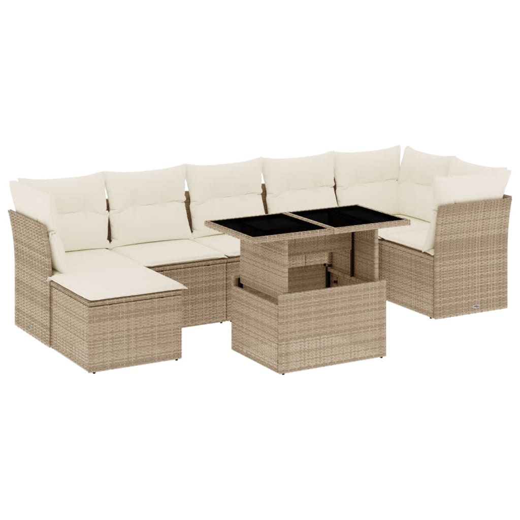8-delige Loungeset met kussens poly rattan beige