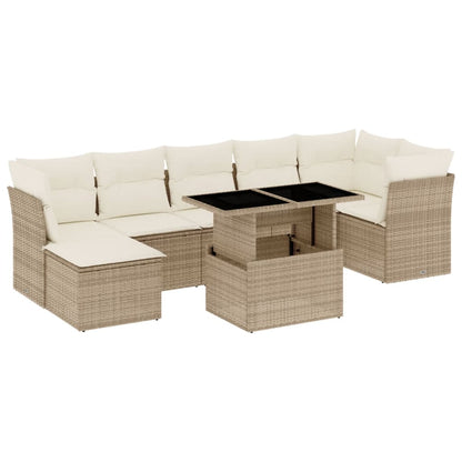 8-delige Loungeset met kussens poly rattan beige