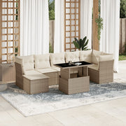 8-piece Lounge Set with Cushions Poly Rattan Beige