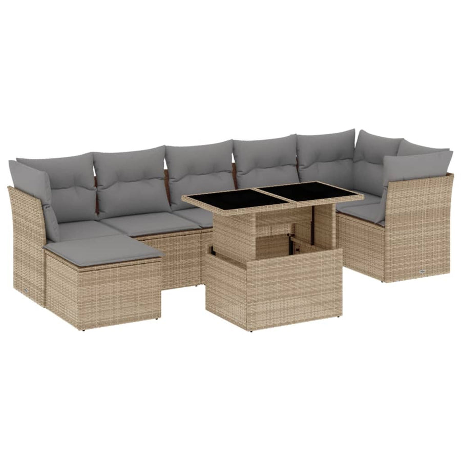 8-delige Loungeset met kussens poly rattan beige