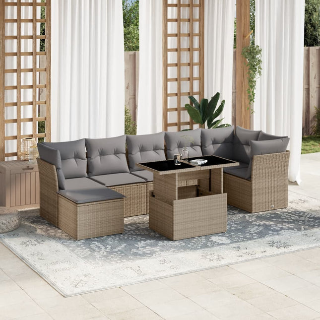 8-delige Loungeset met kussens poly rattan beige