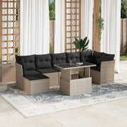 8-piece Lounge Set with Cushions Poly Rattan Light Grey