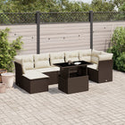 8-delige Loungeset met kussens poly rattan bruin