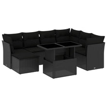 8-delige Loungeset met kussens poly rattan zwart
