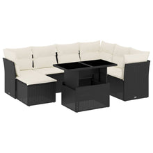 8-delige Loungeset met kussens poly rattan zwart