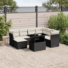 8-delige Loungeset met kussens poly rattan zwart