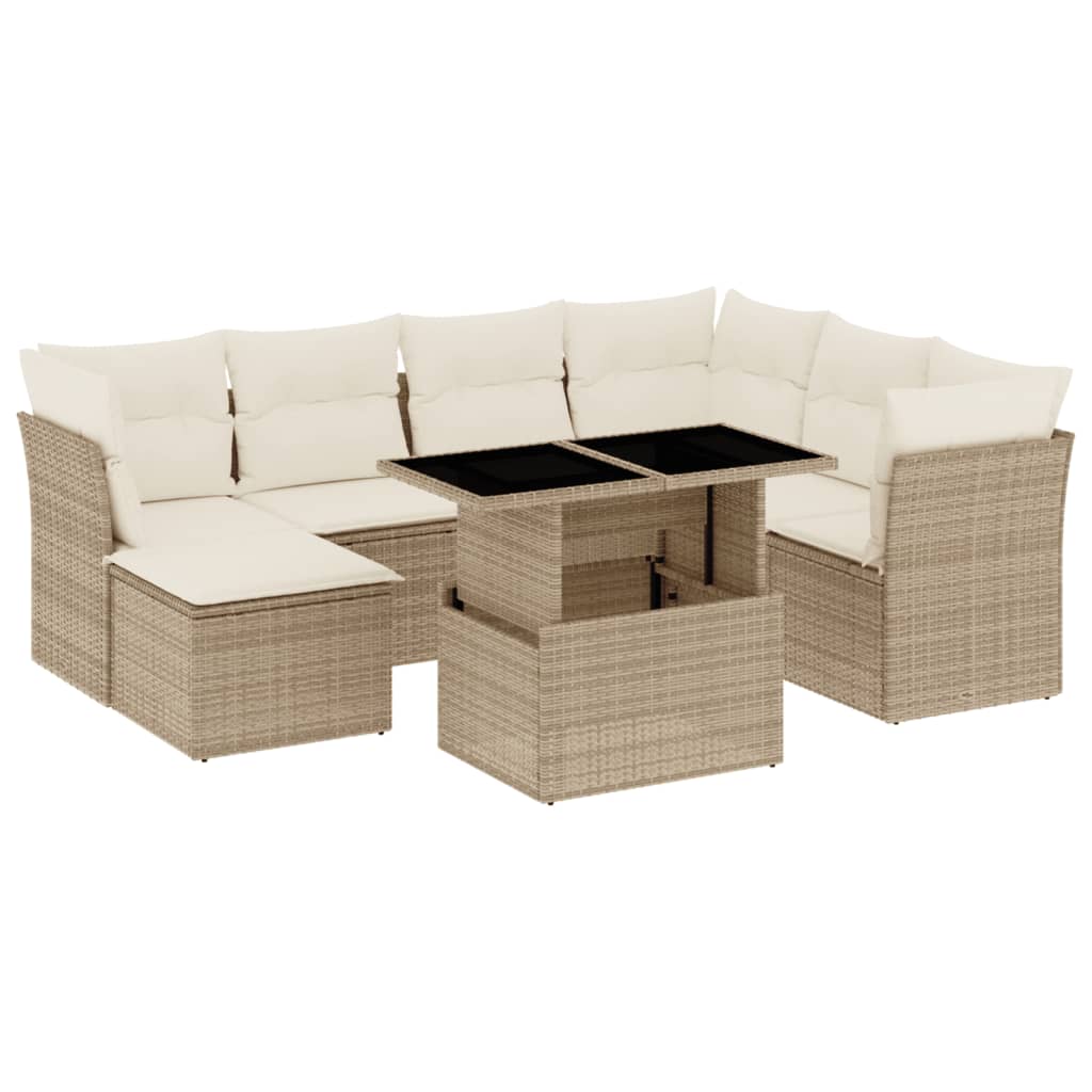 8-delige Loungeset met kussens poly rattan beige