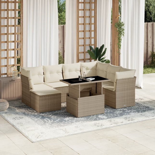 8-delige Loungeset met kussens poly rattan beige