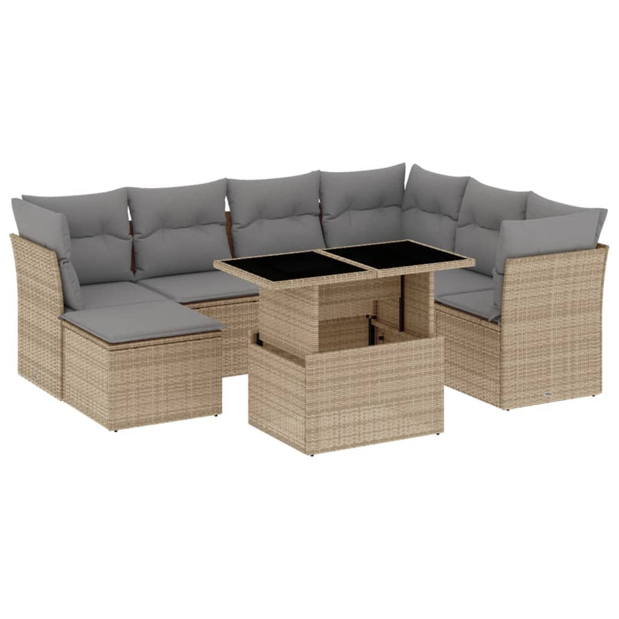 8-delige Loungeset met kussens poly rattan beige