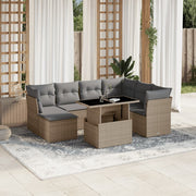 8-piece Lounge Set with Cushions Poly Rattan Beige