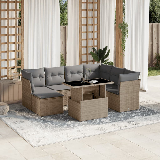 8-delige Loungeset met kussens poly rattan beige