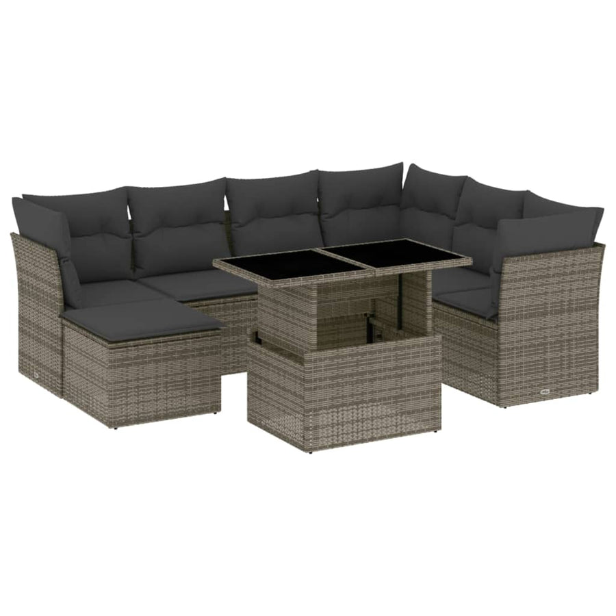8-delige Loungeset met kussens poly rattan grijs