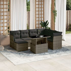 8-delige Loungeset met kussens poly rattan grijs