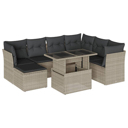 8-delige Loungeset met kussens poly rattan lichtgrijs