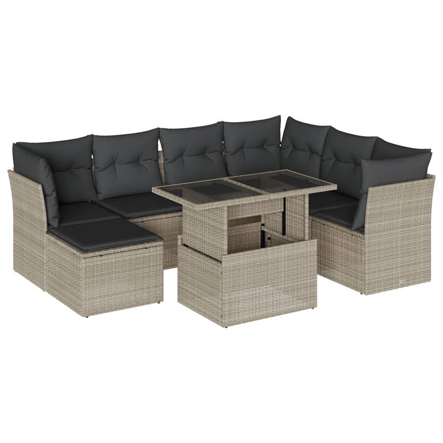 8-delige Loungeset met kussens poly rattan lichtgrijs