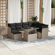 8-piece Lounge Set with Cushions Poly Rattan Light Grey