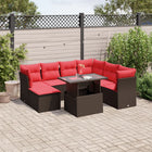 8-piece garden lounge set with cushions, brown poly rattan