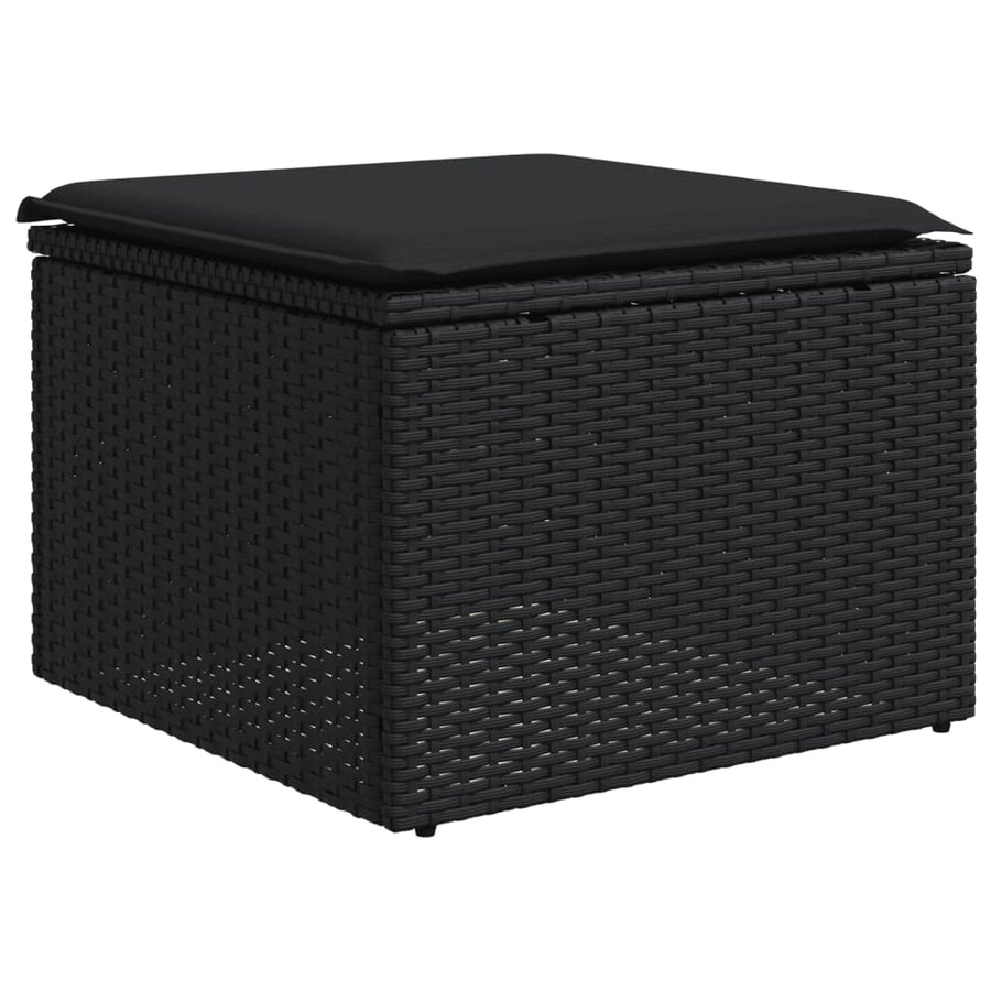 9-delige Loungeset met kussens poly rattan zwart