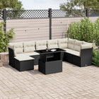 9-delige Loungeset met kussens poly rattan zwart