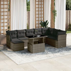 9-delige Loungeset met kussens poly rattan grijs