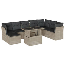 9-delige Loungeset met kussens poly rattan lichtgrijs