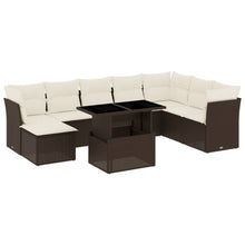 9-delige Loungeset met kussens poly rattan bruin