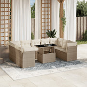 10-piece Lounge Set with Cushions Poly Rattan Beige
