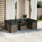 Loungeset 10-delig poly rattan grijs