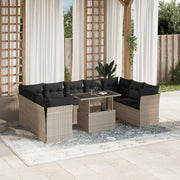 Loungeset 10-delig poly rattan lichtgrijs