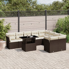 10-delige Loungeset met kussens poly rattan bruin