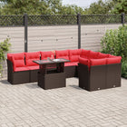 10-piece garden lounge set with cushions, brown poly rattan