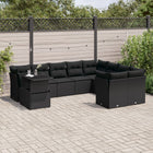 10-delige Loungeset met kussens poly rattan zwart