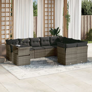 Loungeset 10-delig poly rattan grijs