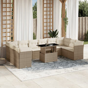 Tuinset 11-delig poly rattan beige met kussens