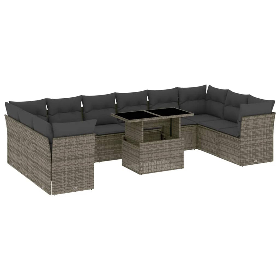11-delige Loungeset met kussens poly rattan grijs