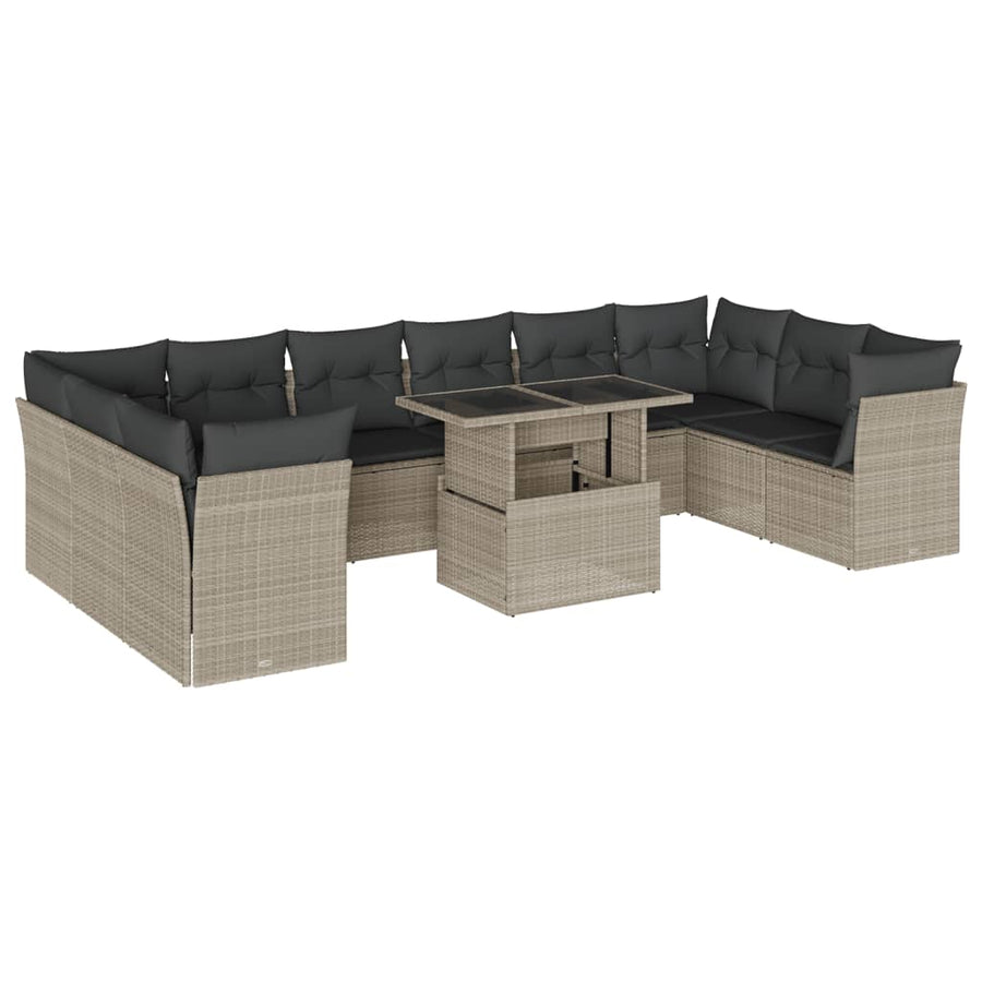 11-delige Loungeset met kussens poly rattan lichtgrijs