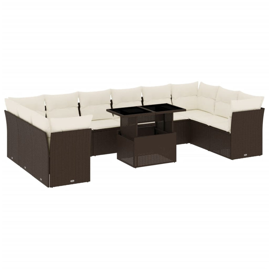 11-delige Loungeset met kussens poly rattan bruin