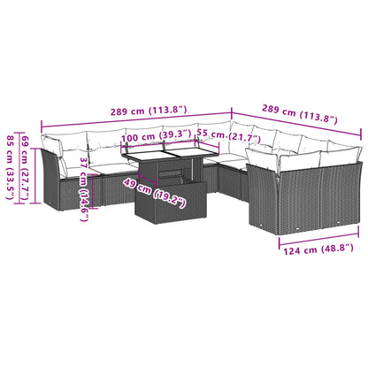 11-delige Loungeset met kussens poly rattan zwart