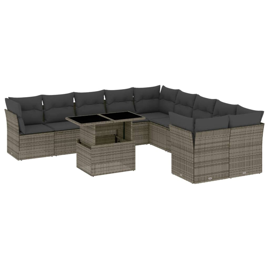 11-delige Loungeset met kussens poly rattan grijs