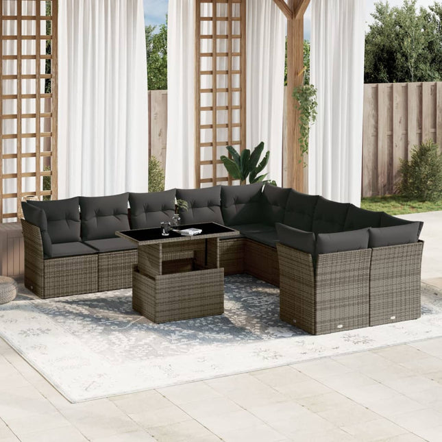 11-delige Loungeset met kussens poly rattan grijs