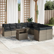 Loungeset 11-delig poly rattan lichtgrijs