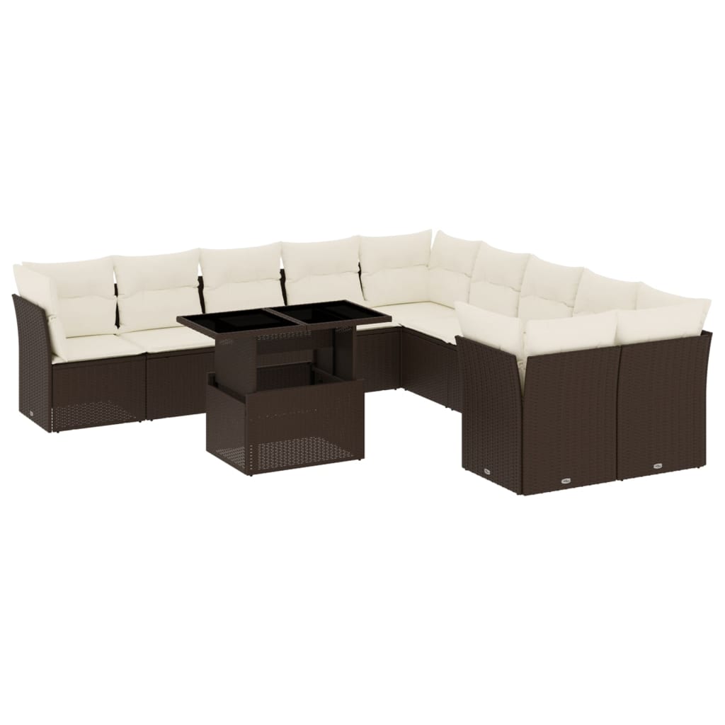 11-delige Loungeset met kussens poly rattan bruin